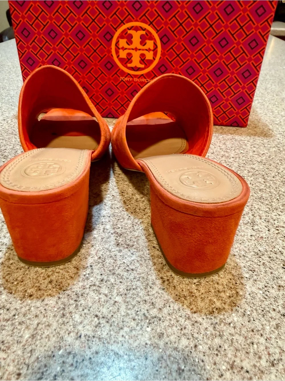 Tory Burch VGUC Salinas Suede Slide Heels Orange Size 8